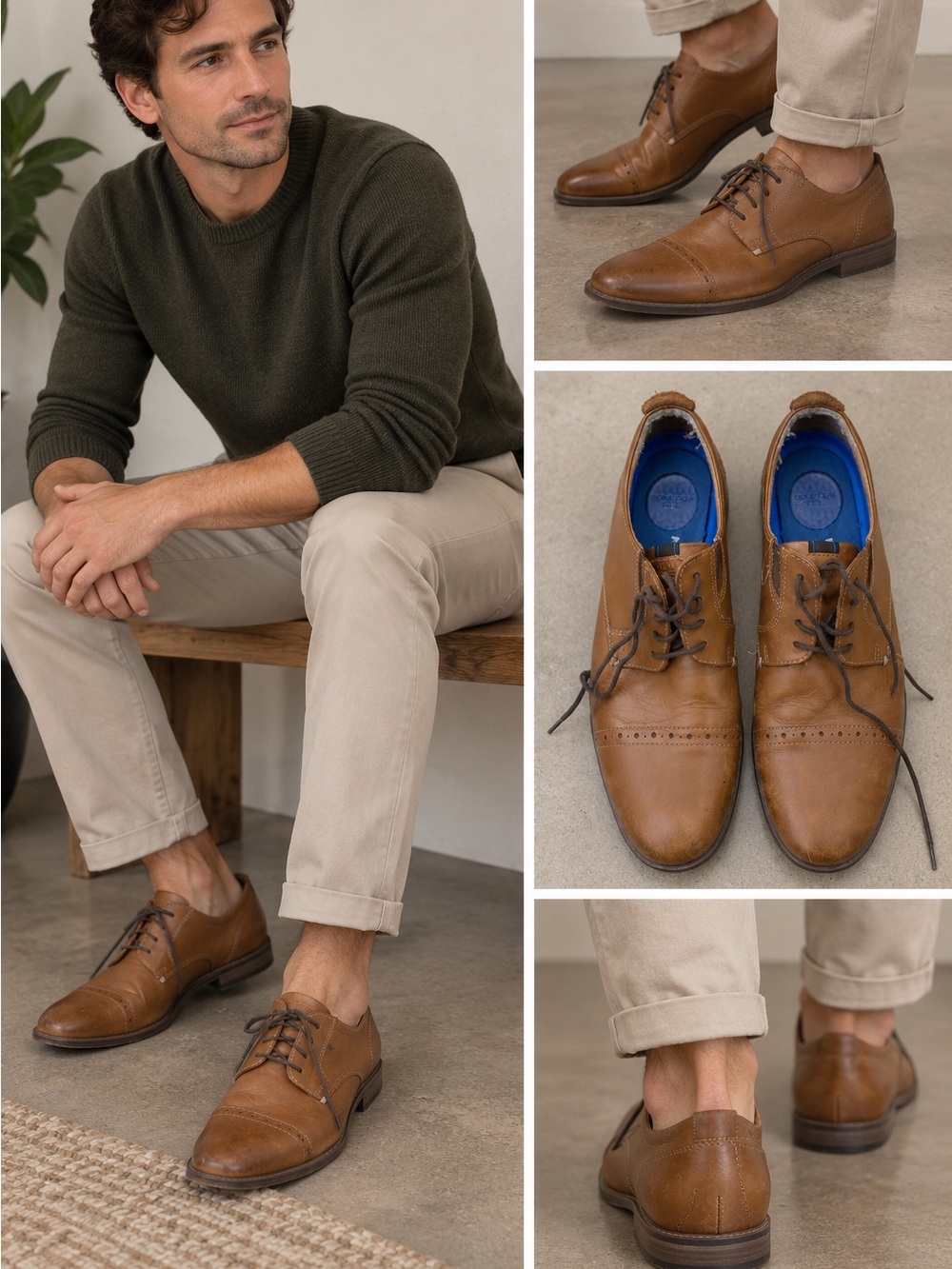Nunn Bush Classic Cognac Distressed Brown Leather Derby Shoes Size 10M